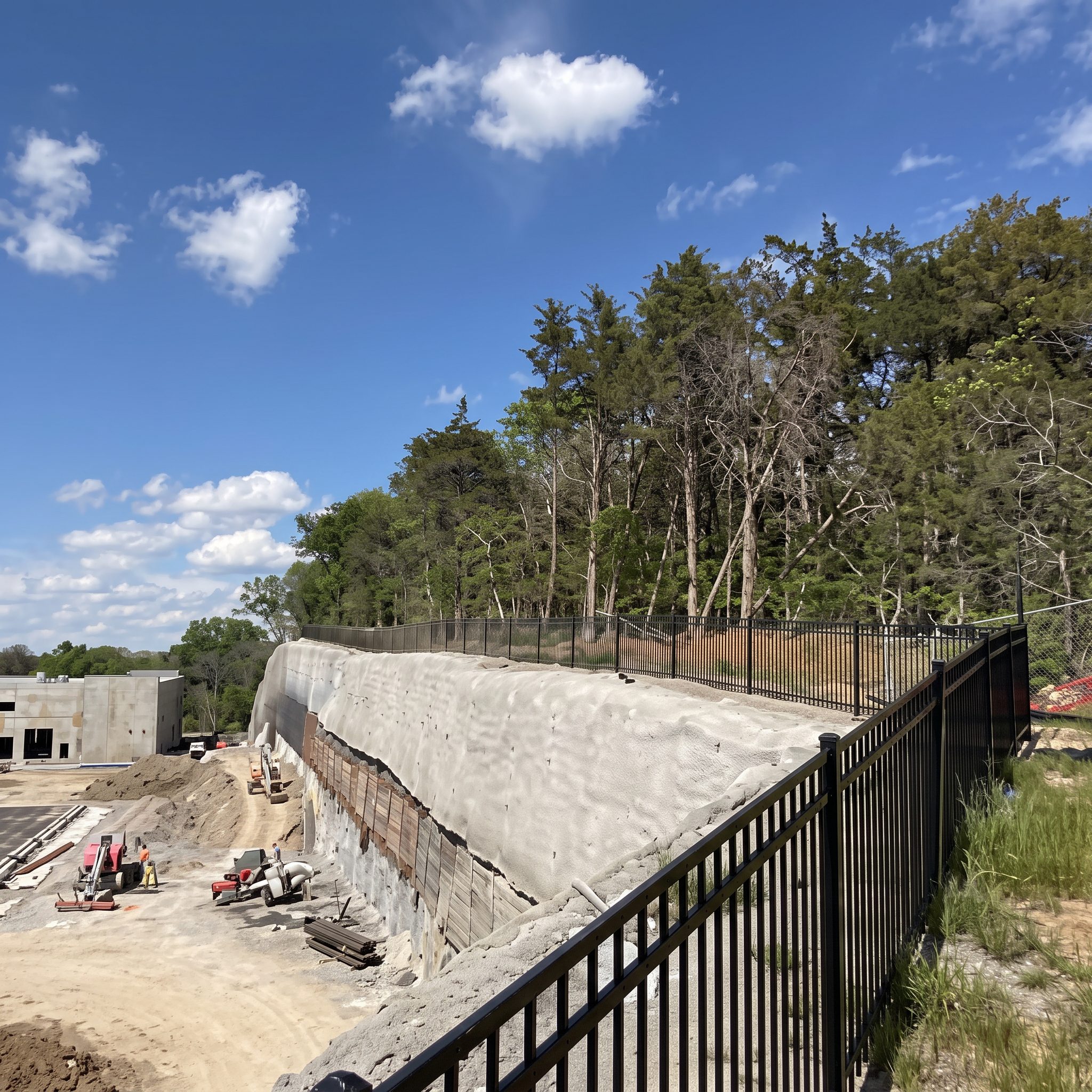 Black metal perimeter fence along a job site